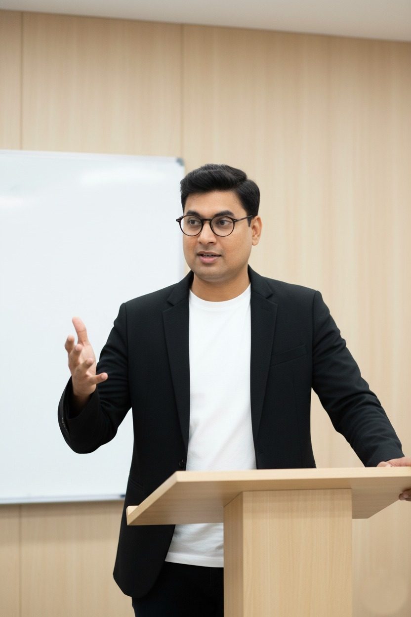 Ramesh R. Tiwari teaching a live stock market class